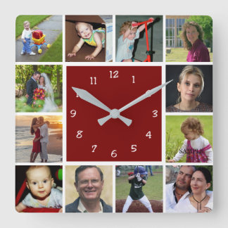 Wall Clock with 12 personal photos スクエア壁時計