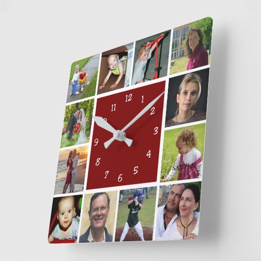 Wall Clock with 12 personal photos スクエア壁時計 (傾斜)