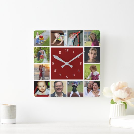 Wall Clock with 12 personal photos スクエア壁時計 (ホーム)