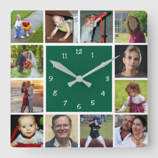 Wall Clock with 12 personal photos スクエア壁時計