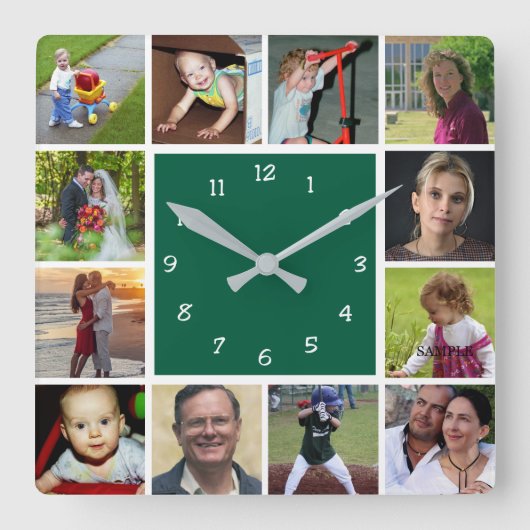 Wall Clock with 12 personal photos スクエア壁時計 (正面)
