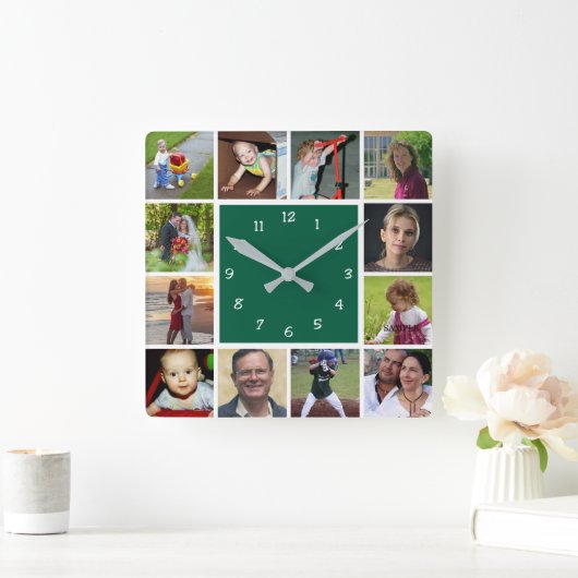 Wall Clock with 12 personal photos スクエア壁時計 (ホーム)