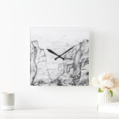 Wall Clock with canyon sketched in black and white スクエア壁時計 (ホーム)