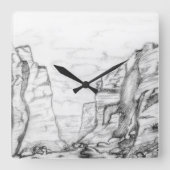 Wall Clock with canyon sketched in black and white スクエア壁時計 (正面)