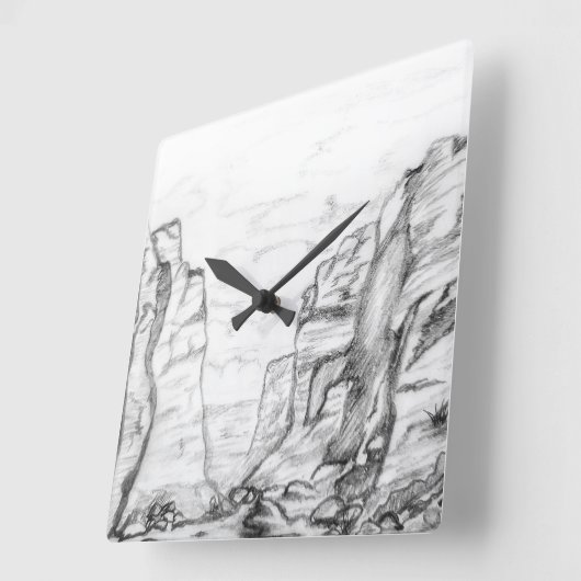 Wall Clock with canyon sketched in black and white スクエア壁時計 (傾斜)