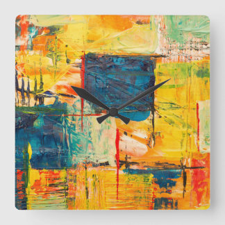 Wall clock with colorful abstract design スクエア壁時計