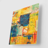 Wall clock with colorful abstract design スクエア壁時計 (傾斜)