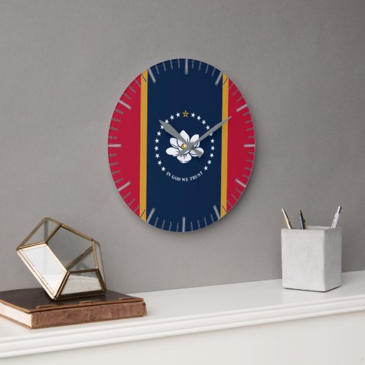 Wall Clock with flag of Mississippi State, USA ラージ壁時計 (オフィス)