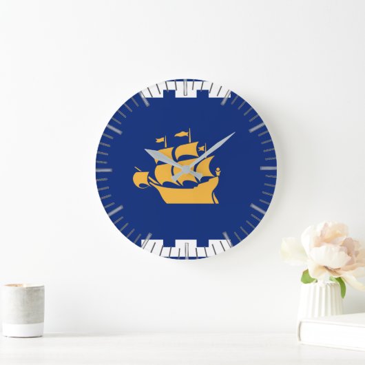 Wall Clock with Flag of Quebec City, Canada ラージ壁時計 (ホーム)