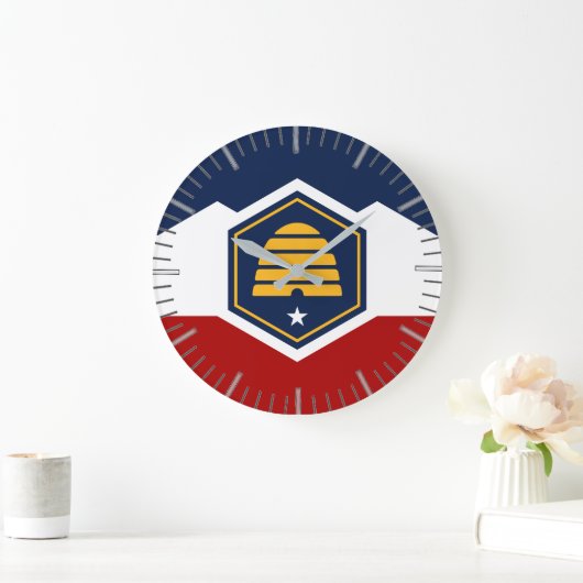Wall Clock with Flag of Utah, USA ラージ壁時計 (ホーム)