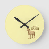 Wall Clock with motivational text and horse ラウンド壁時計 (正面)