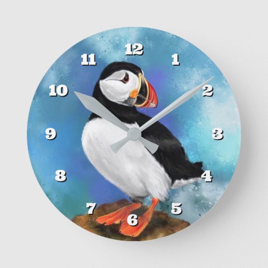Wall Clock with Puffin ラウンド壁時計 (正面)