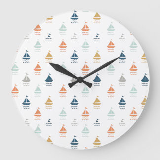 Wall Clock with Tiny Boats – Nautical Kids Room De ラージ壁時計
