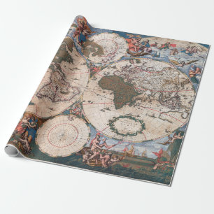 Wall Map of the World By Cornelis Danckerts ラッピングペーパー