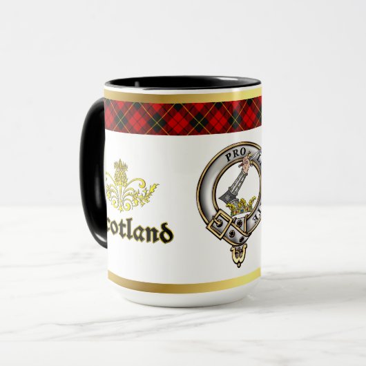 Wallace Clan Badge Tartan w/Gold Rim マグカップ (正面左)