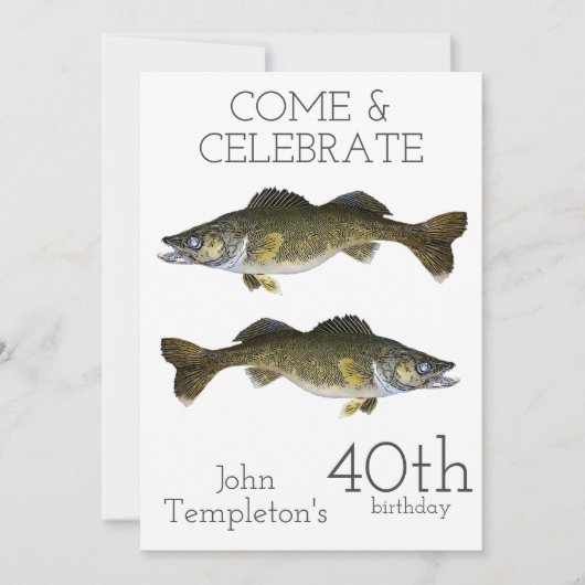 Walleyeの魚釣りの大人の人の誕生日のスポーツ第40 招待状 (正面)