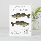 Walleyeの魚釣りの大人の人の誕生日のスポーツ第40 招待状 (スタンド正面)