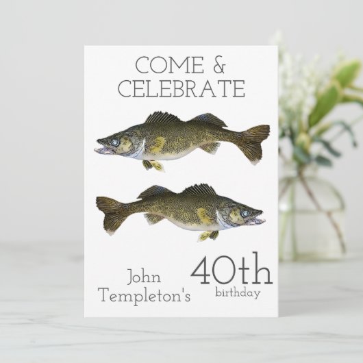 Walleyeの魚釣りの大人の人の誕生日のスポーツ第40 招待状 (スタンド正面)