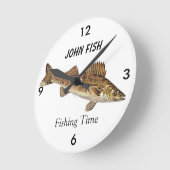 Walleyeパイクとのパーソナライズな"魚釣り時間"の ラウンド壁時計 (傾斜)