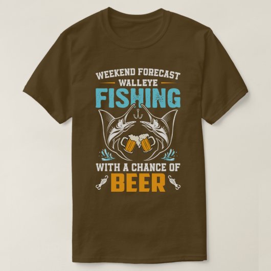 Walleye魚釣り週末予測（ビール付） Tシャツ (デザイン正面)