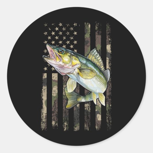 Walleye Camo American Flag  ラウンドシール (正面)