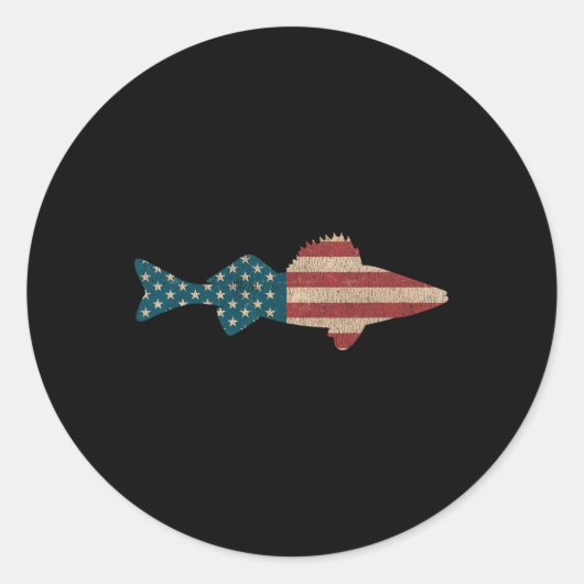 Walleye Fishing American Flag Sauger Angling ラウンドシール (正面)