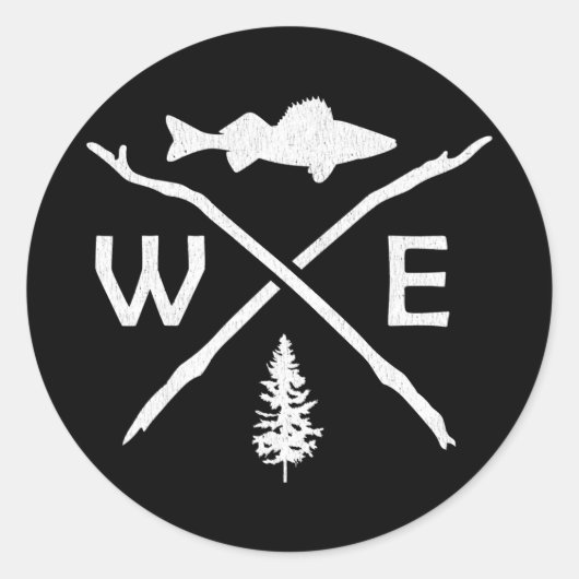 Walleye Fishing Outdoor Compass Fisherman Gift  ラウンドシール (正面)