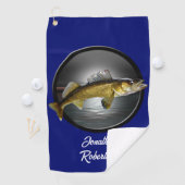 Walleye Pikesオン深いブルーバックグラウンド ゴルフタオル (インサイチュ)