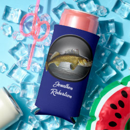 Walleye Pikesオン深いブルーバックグラウンド スリム缶クーラー