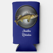 Walleye Pikesオン深いブルーバックグラウンド スリム缶クーラー (正面)