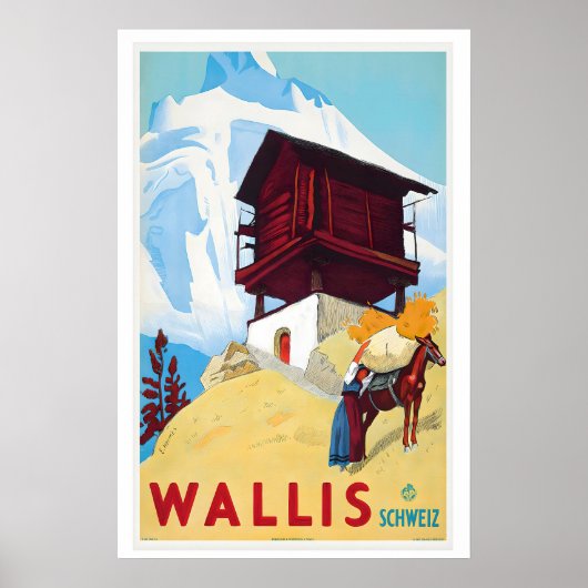Wallis Switzerland Vintage Travel Poster ポスター (正面)