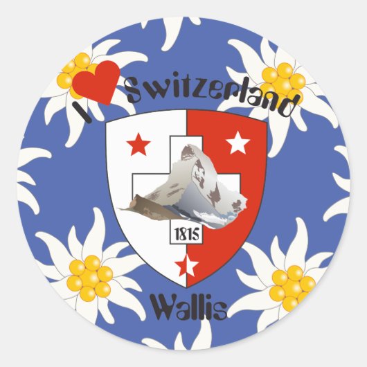 Wallis Valais Schweiz Suisse Svizzera Aufkleber ラウンドシール (正面)