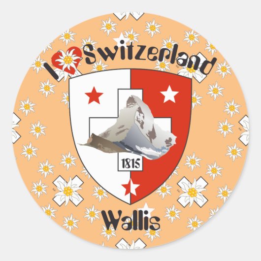 Wallis Valais Schweiz Suisse Svizzera Aufkleber ラウンドシール (正面)