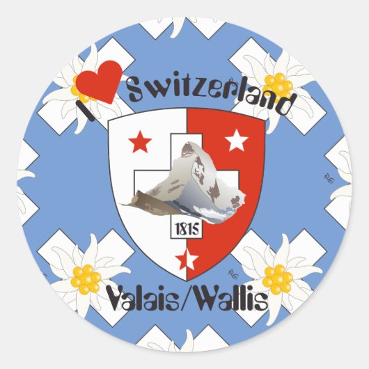 Wallis Valais Schweiz Suisse Svizzera Aufkleber ラウンドシール (正面)