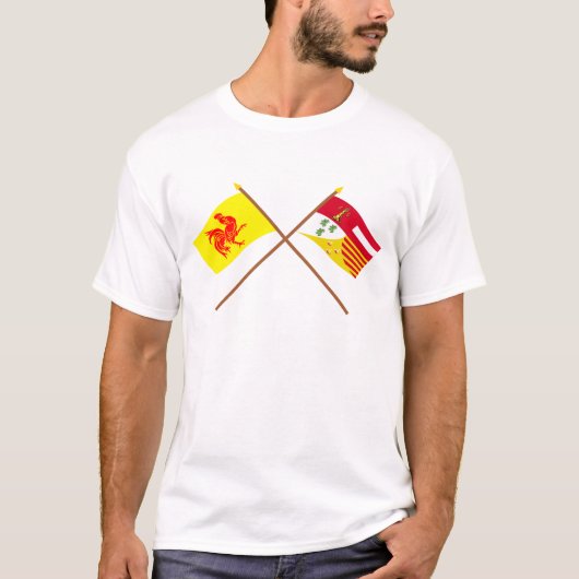 WalloonおよびLiègeの交差させた旗 Tシャツ (正面)