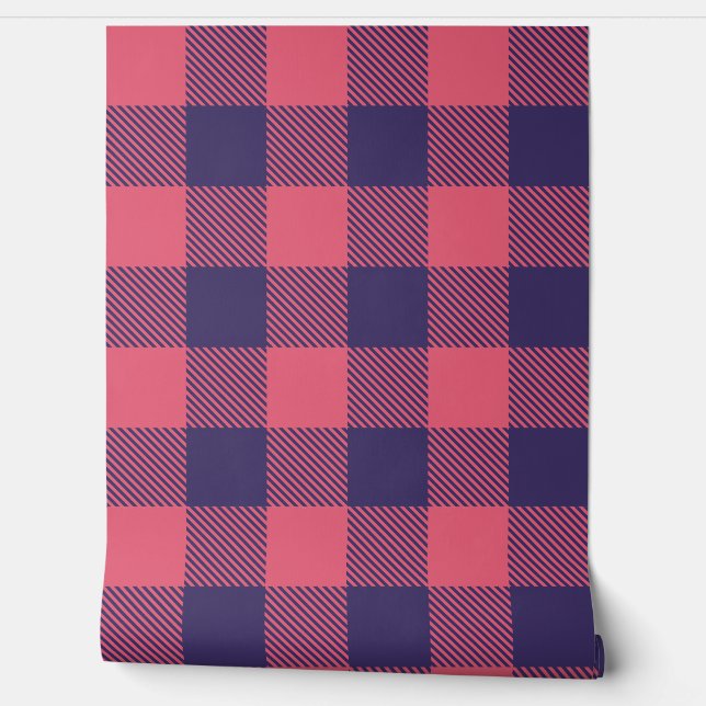 Wallpaper Hot Pink Magenta Indigo Buffalo Plaid 壁紙 (ほどく)
