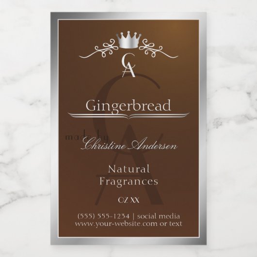 Walnut Brown Product Label Silver Frame Monogram フードラベル (シングルラベル)