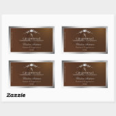 Walnut Brown Product Label Silver Frame Monogram 長方形シール (シート)