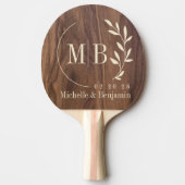 Walnut Wood Leaf Wedding Monogram 卓球ラケット (正面)
