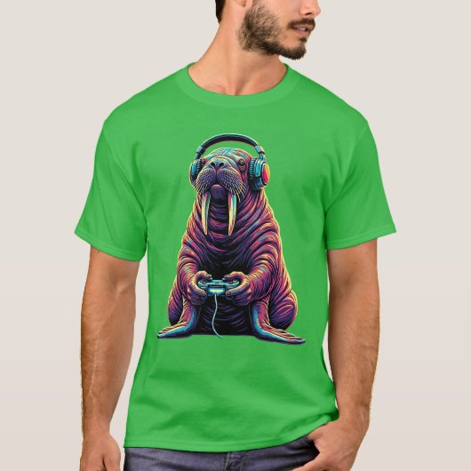 Walrus Gaming Animal Video Games Funny Walrus Prem Tシャツ (正面)