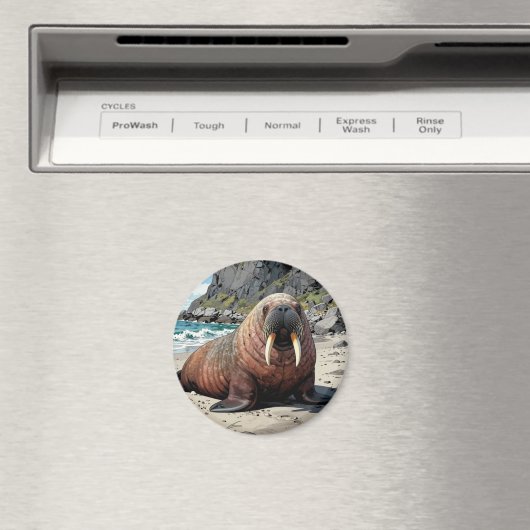 Walrus on a Sandy Beach  | Cute Animals マグネット (インサイチュ (食洗機))