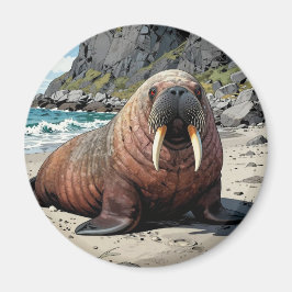 Walrus on a Sandy Beach  | Cute Animals マグネット