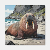 Walrus on a Sandy Beach  | Cute Animals マグネット (正面)
