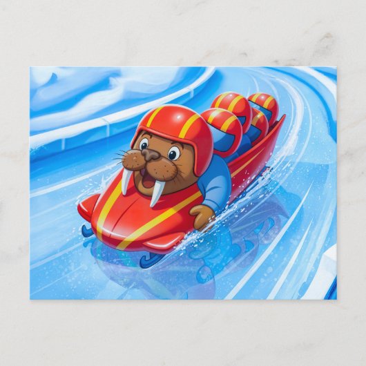 Walrus Racing Down the Track in a Fast Bobsleigh R ポストカード (正面)