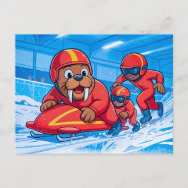 Walrus Starting a Bobsleigh Run on a Snowy Track ポストカード