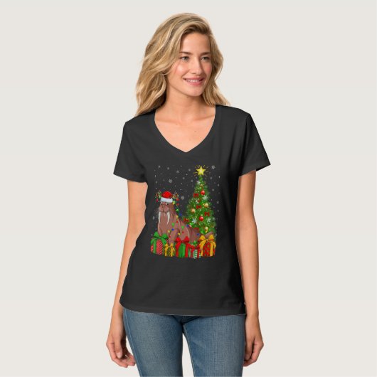 Walrus   Xmas Holiday Santa Walrus Christmas Tree Tシャツ (正面フル)