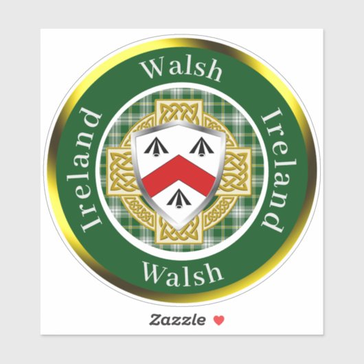 Walsh Irish Shield/Celtic Cross Personalized シール (シート)