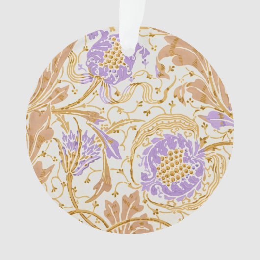 Walter Crane Arts and Crafts Purple Floral Art オーナメント (正面)