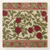 Walter Crane Red Roses with Thorned Stems ガラスコースター (正面)