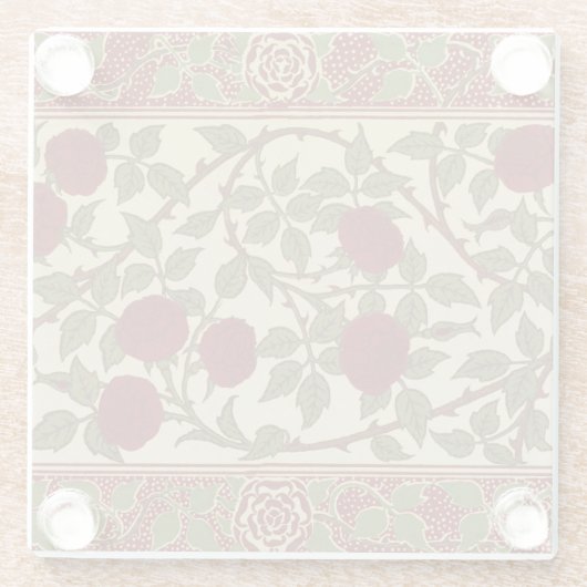 Walter Crane Red Roses with Thorned Stems ガラスコースター (裏面)